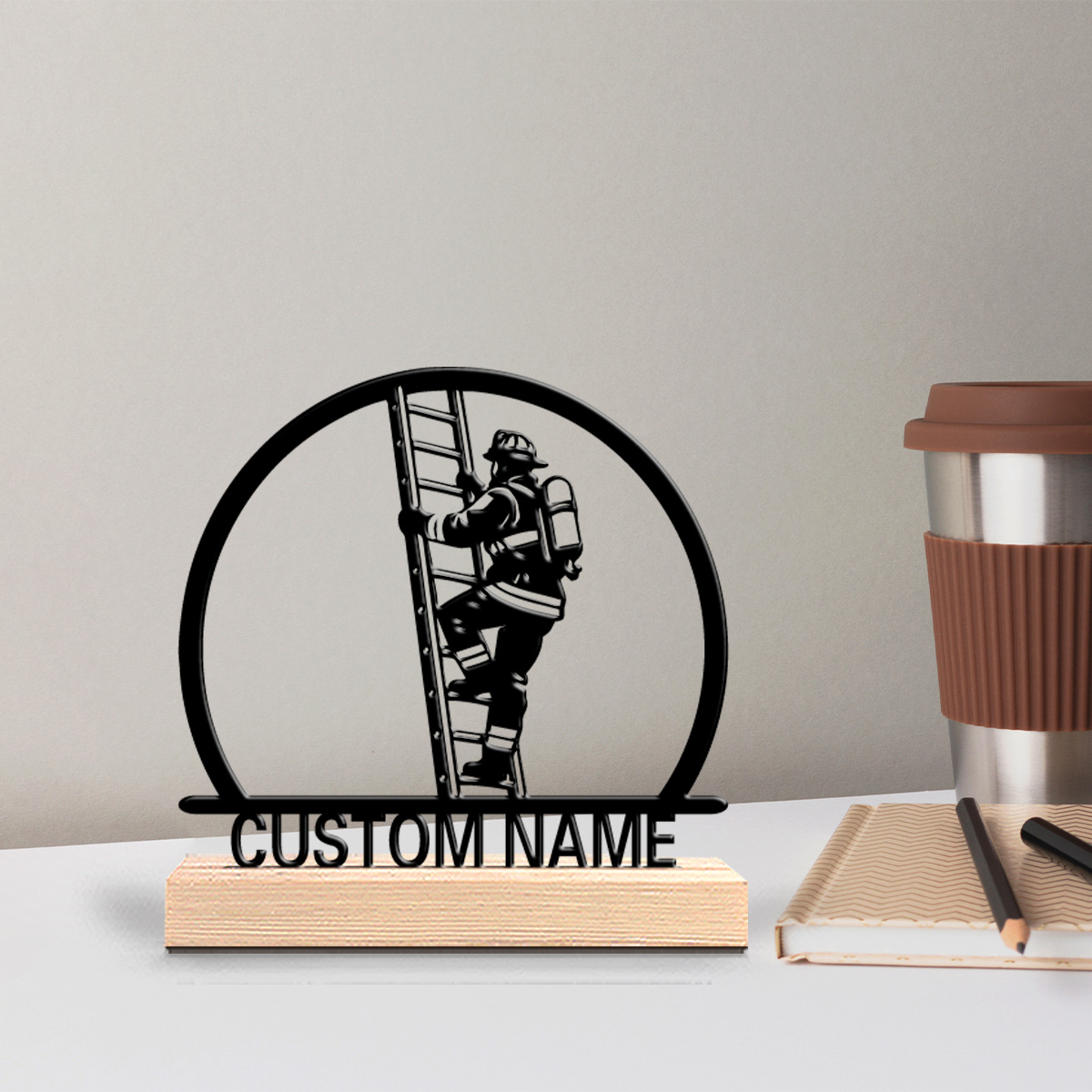 Home Office Logo - 1pc Romantic Personalized Custom Firefighter Metal