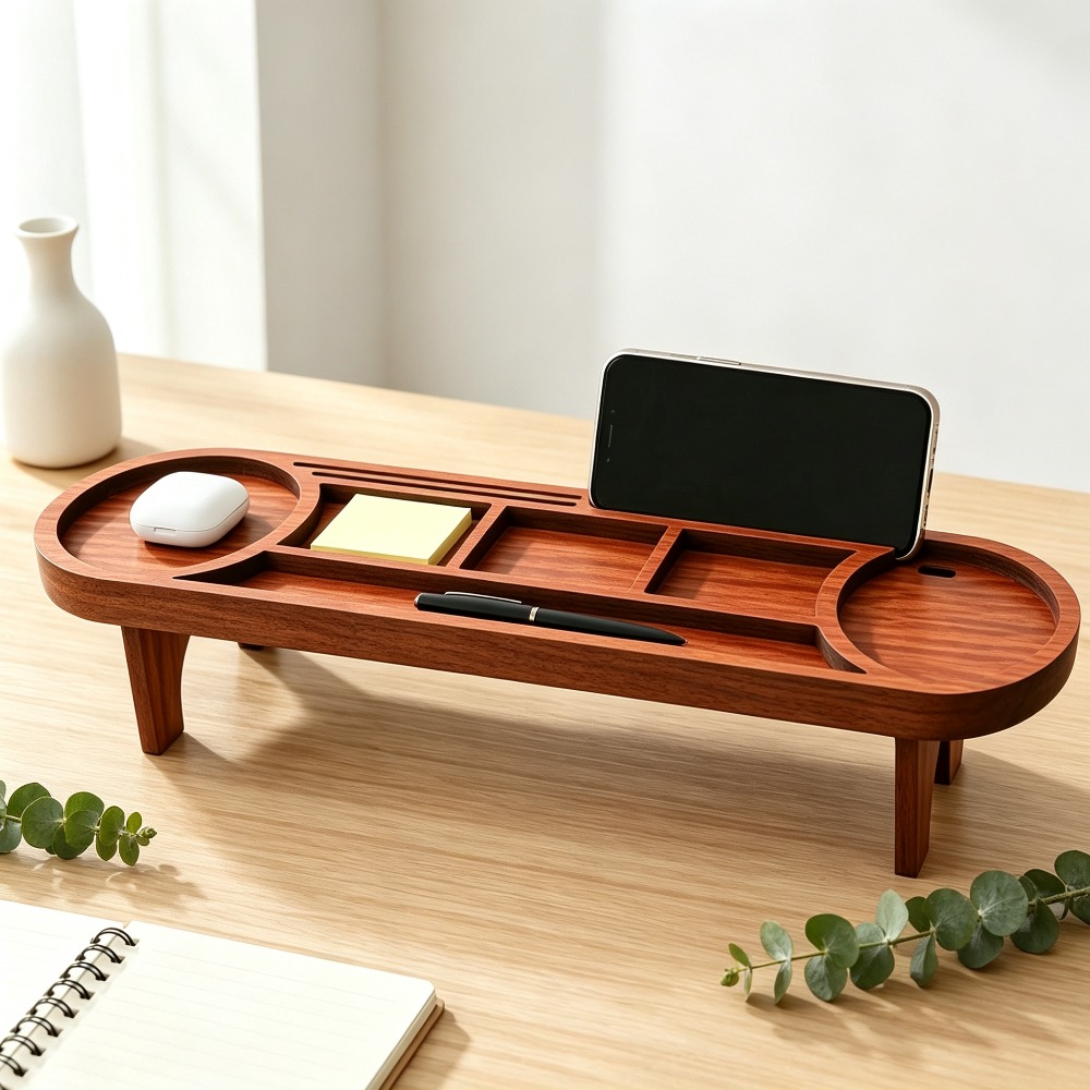 Home Office Freelancer - Wooden Desk Organizer with Phone Stand