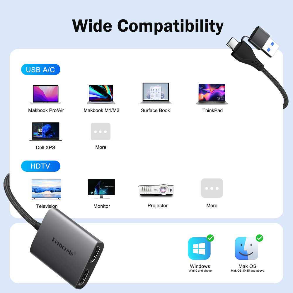 Lemorele Dual HDMI Adapter 4K  - Home Office For Mac recension och pris