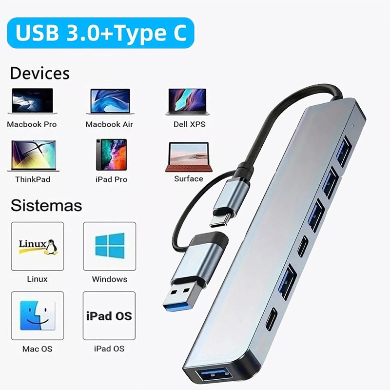 2 In 1 USB3.0 Hub 7 Port Type  - Home Office For Mac recension och pris