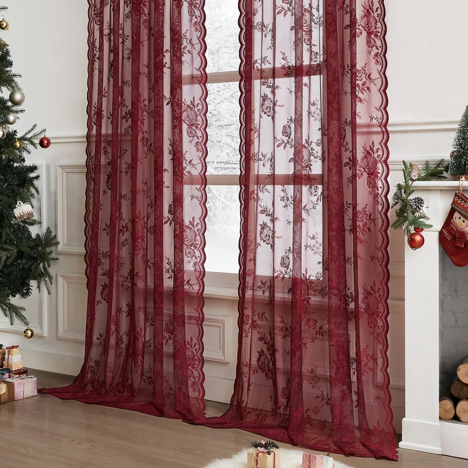 1 PC Burgundy Lace Curtains 45 - Home Office Setup recension och pris