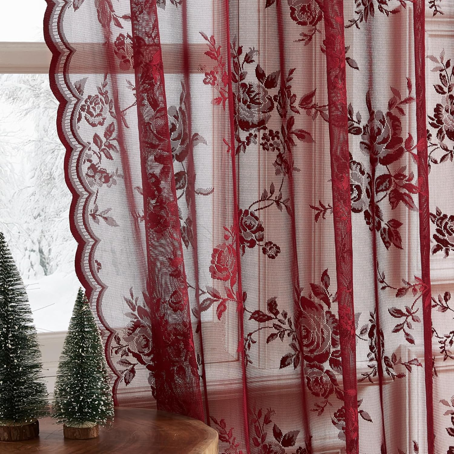 1 PC Burgundy Lace Curtains 45 - Home Office Setup recension och pris